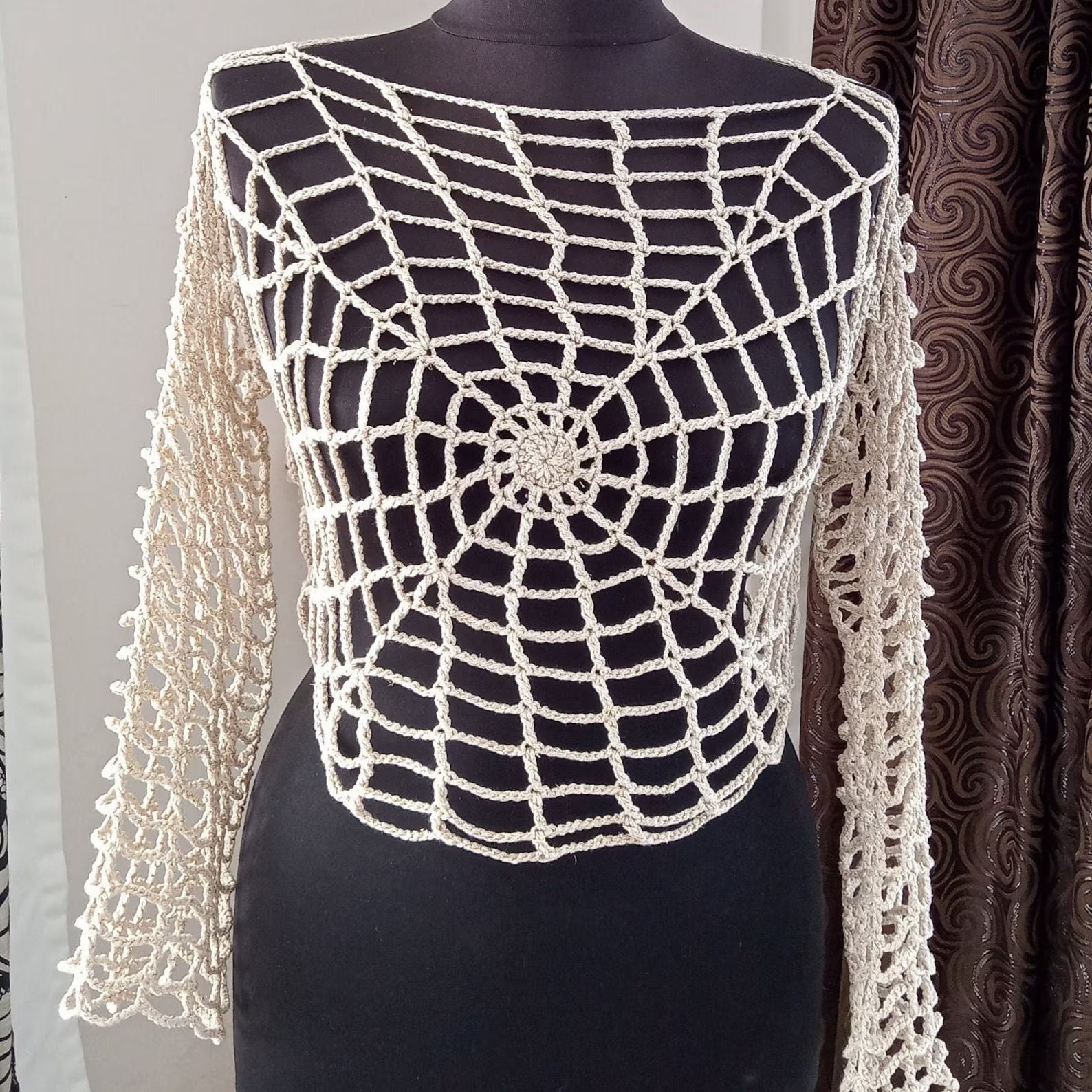 Crochet Spiderweb Crop Top: Handmade Cotton Halloween Top