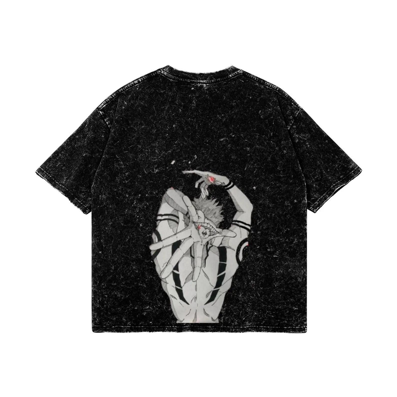 Jujutsu Kaisen Anime Acid Washed Oversize T-Shirt Sukuna Anime Tee Gif