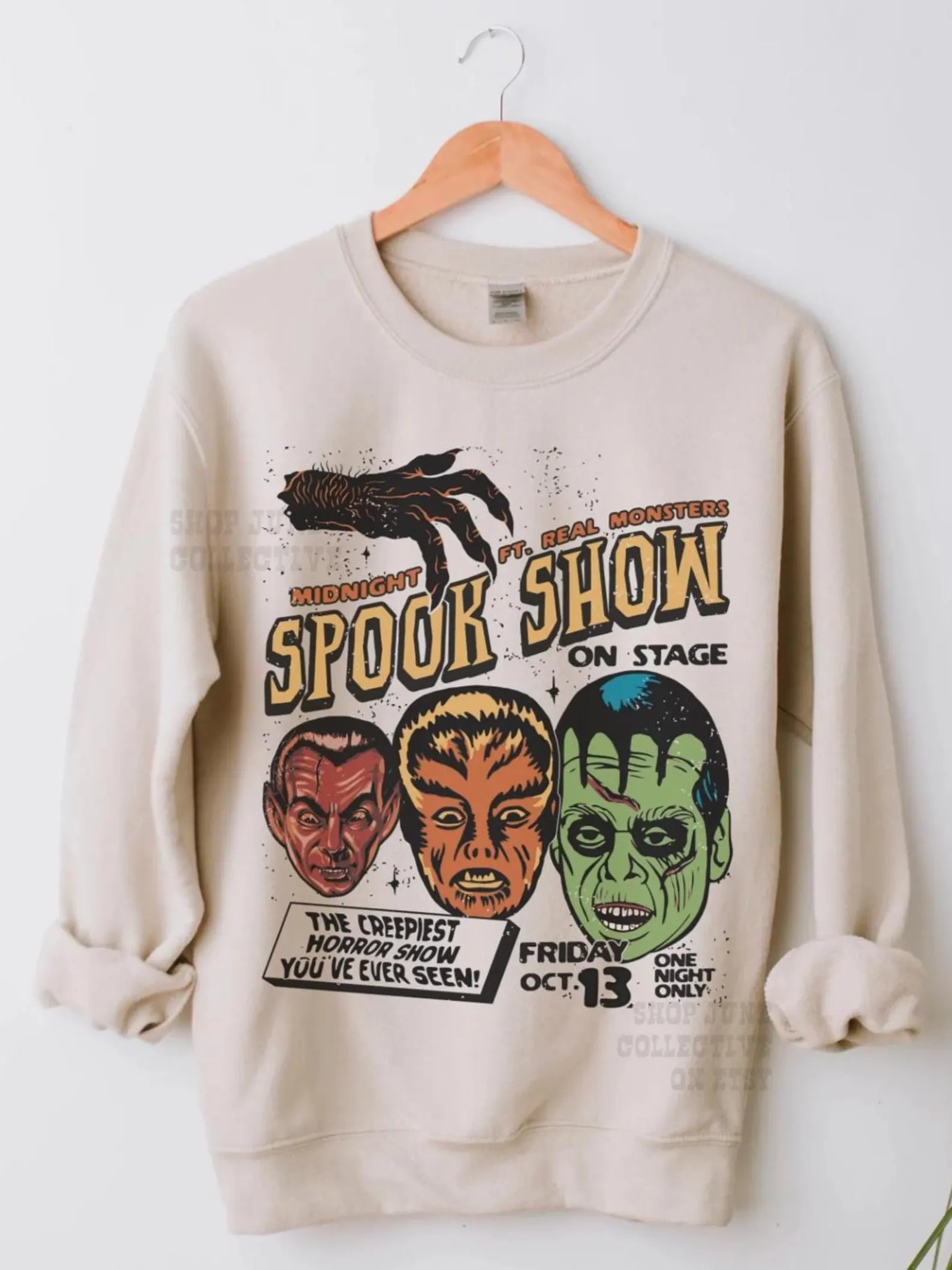 Spook Show Sweatshirt UNISEX 90s Grunge Vintage Halloween Crewneck Cult Classic Horror Fright Night Monster Mash Hoodie Frankenstein Shirt