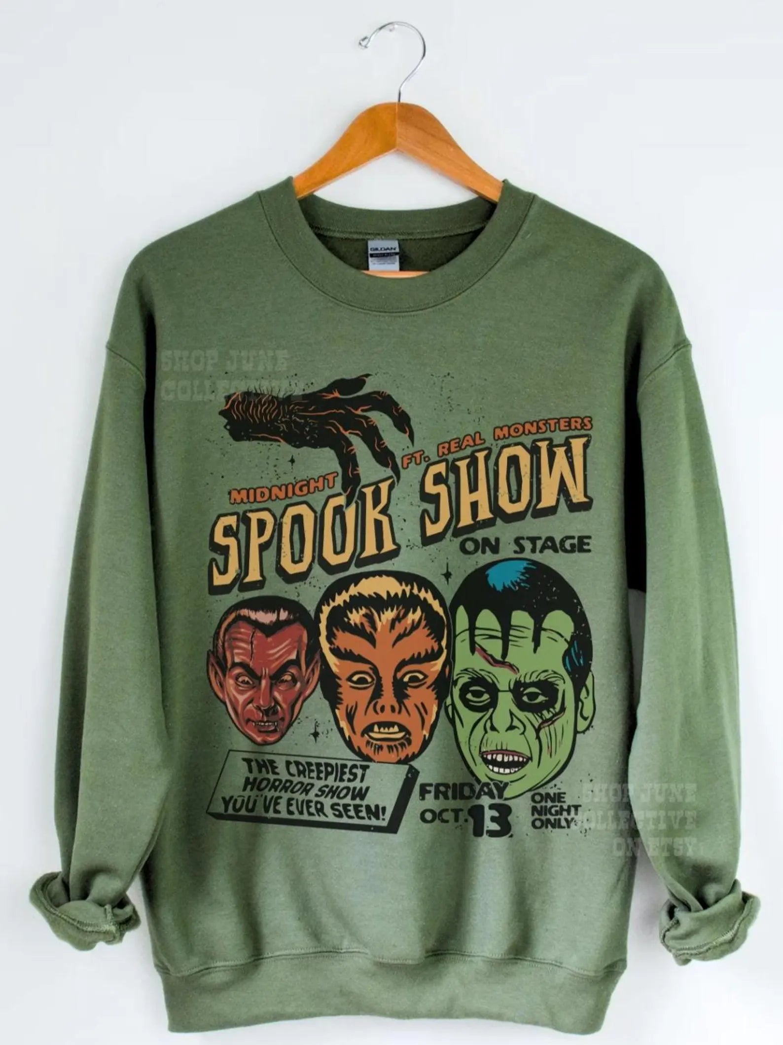 Spook Show Sweatshirt UNISEX 90s Grunge Vintage Halloween Crewneck Cult Classic Horror Fright Night Monster Mash Hoodie Frankenstein Shirt