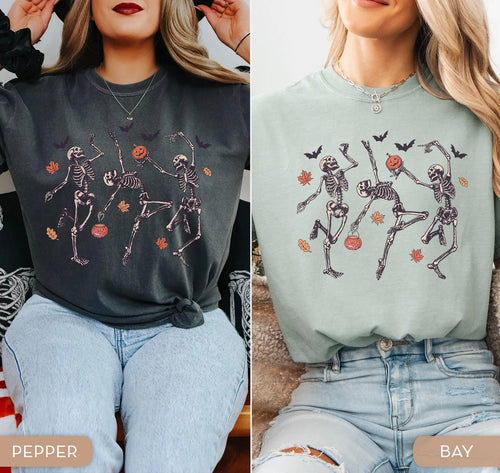 Comfort Colors® Dancing Skeleton Shirt, Halloween Shirt, Pumpkin Shirt, Retro Halloween Shirt