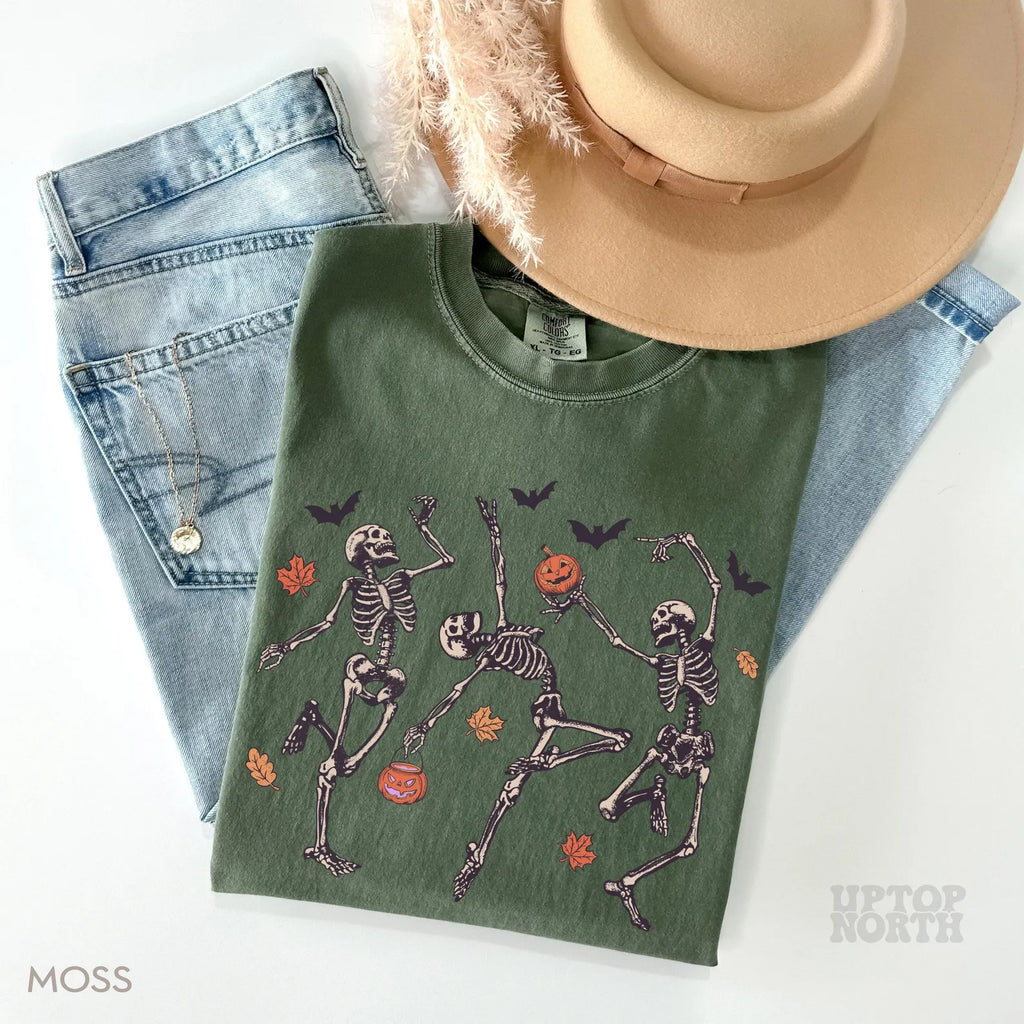 Comfort Colors® Dancing Skeleton Shirt, Halloween Shirt, Pumpkin Shirt, Retro Halloween Shirt