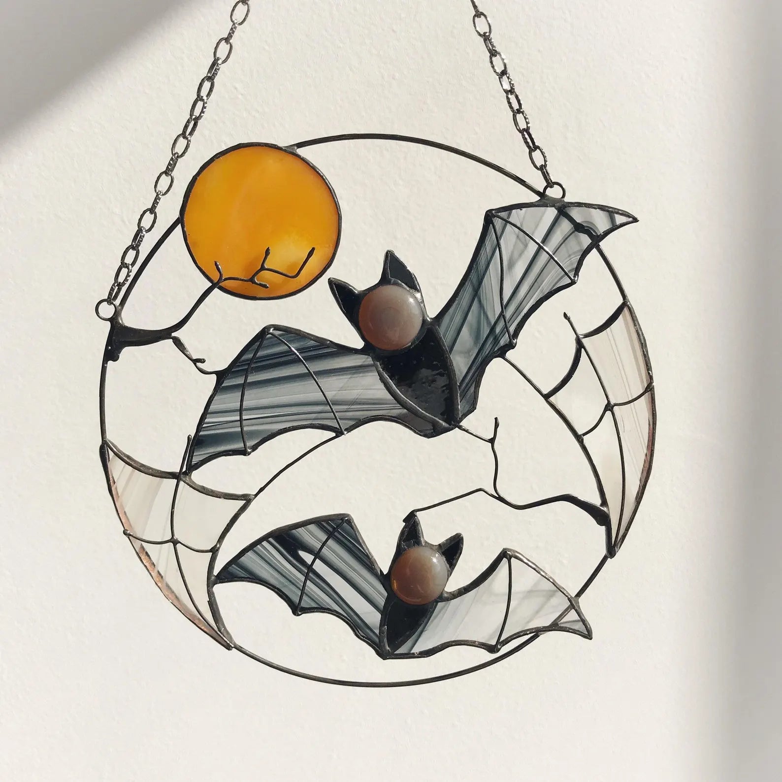 Gothic Suncatcher Bat Moon Halloween Stain Glass ORIGINAL Horror Picture Home Decor Spooky Window Wall Hanging Dark Cling Witch gift