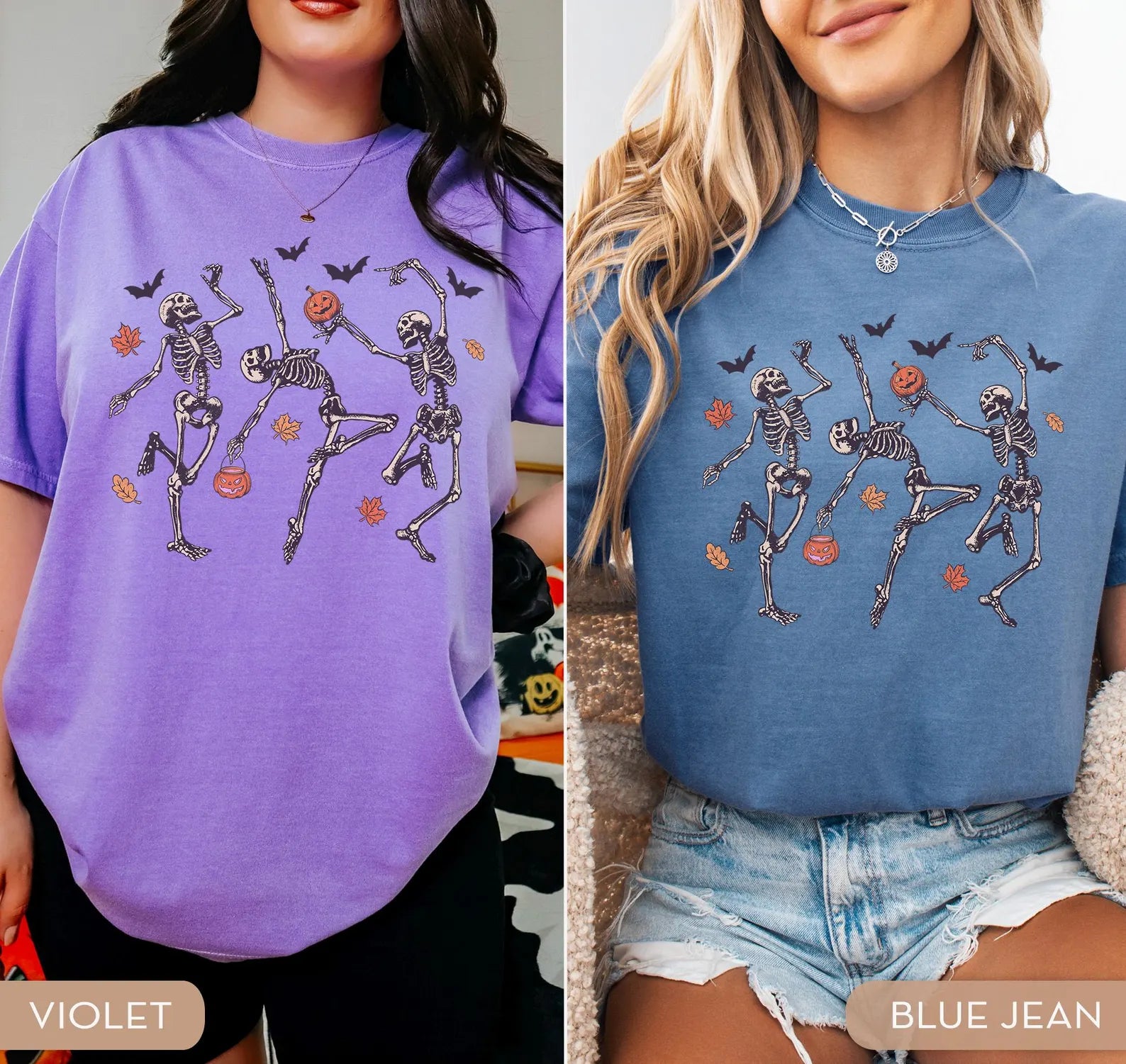 Comfort Colors® Dancing Skeleton Shirt, Halloween Shirt, Pumpkin Shirt, Retro Halloween Shirt