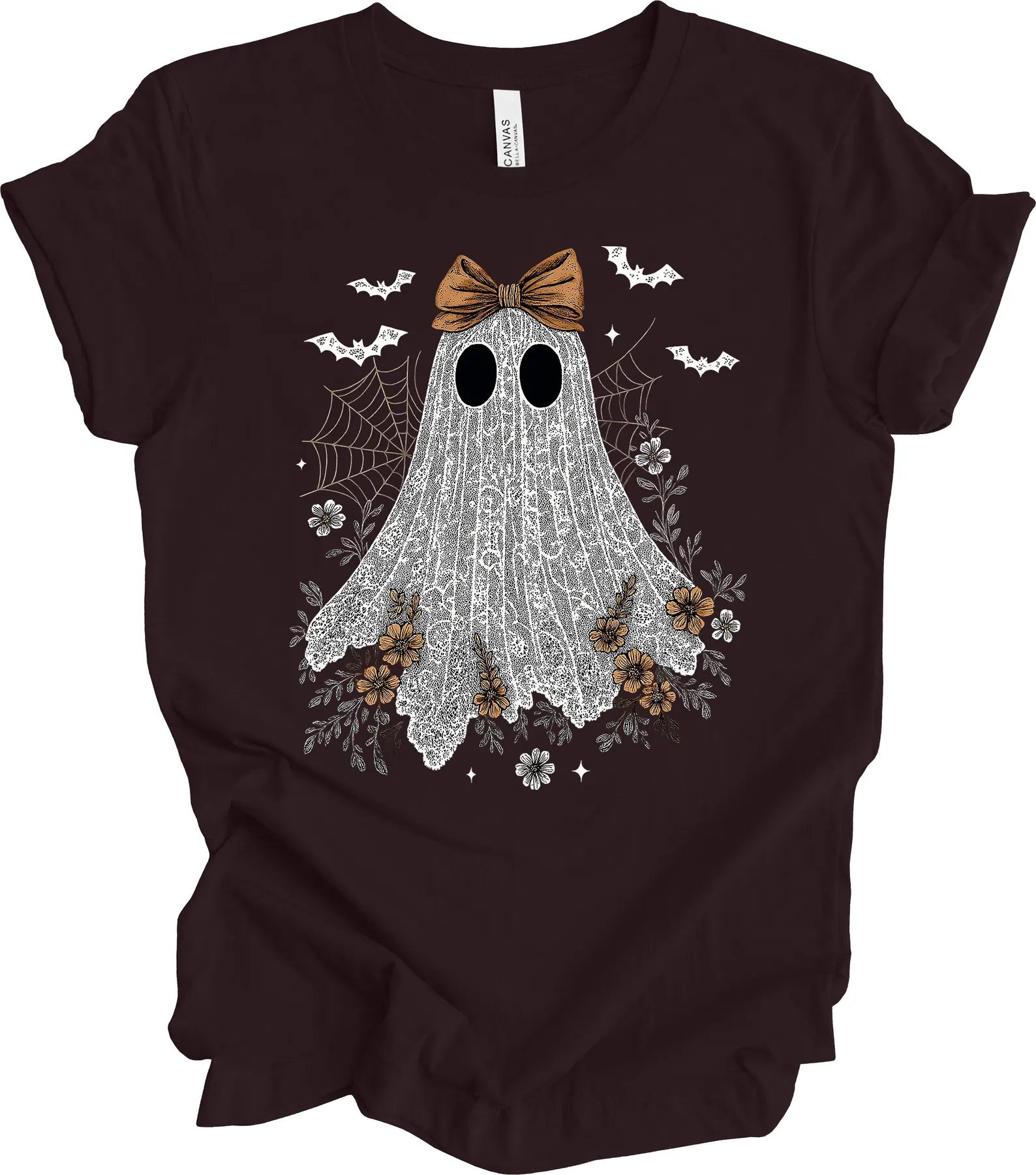 Halloween Shirt, Lace Ghost With Bow, Lace Coquette, Girly Ghost, Premium Soft Unisex Tee, Plus Sizes