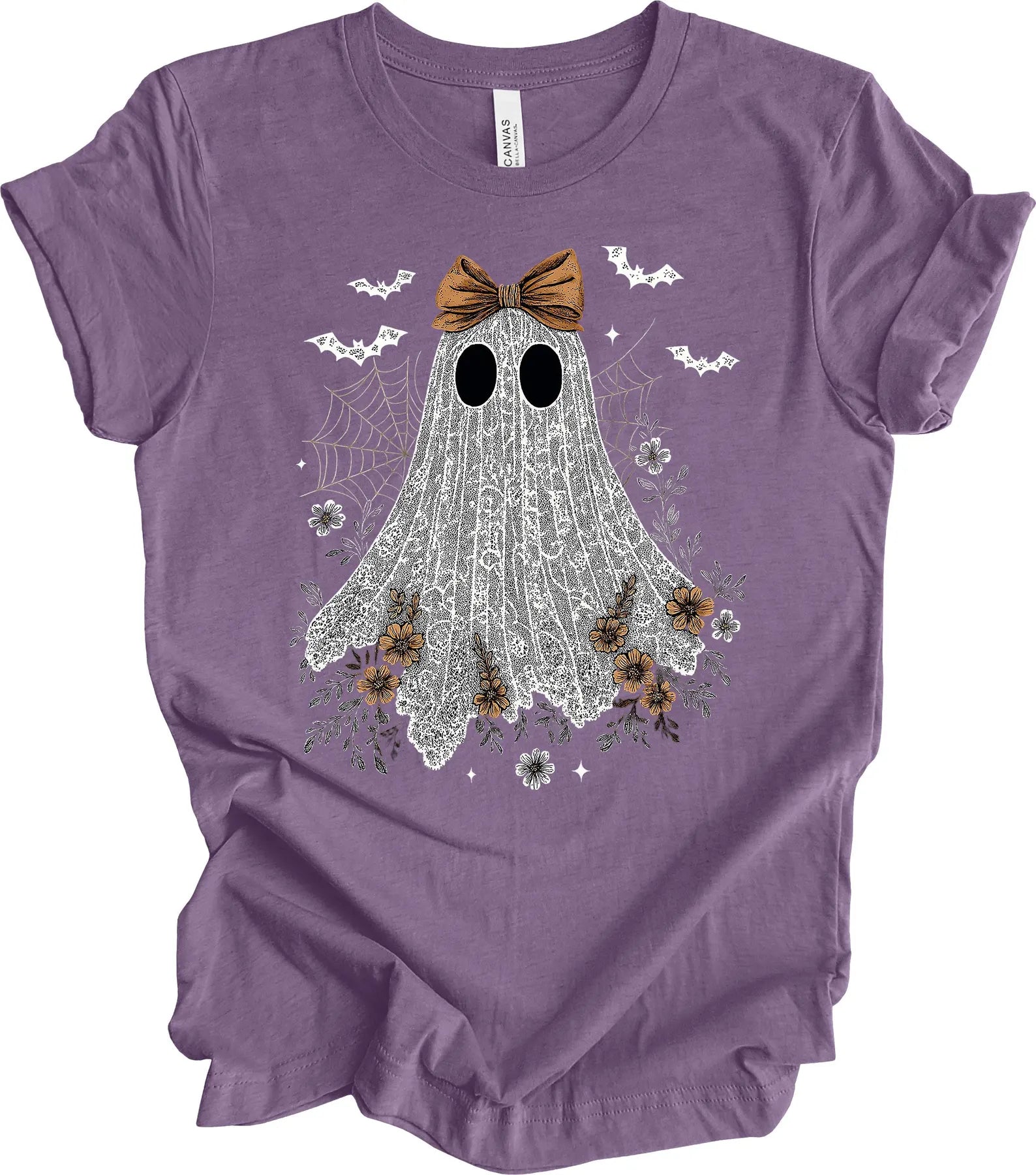 Halloween Shirt, Lace Ghost With Bow, Lace Coquette, Girly Ghost, Premium Soft Unisex Tee, Plus Sizes