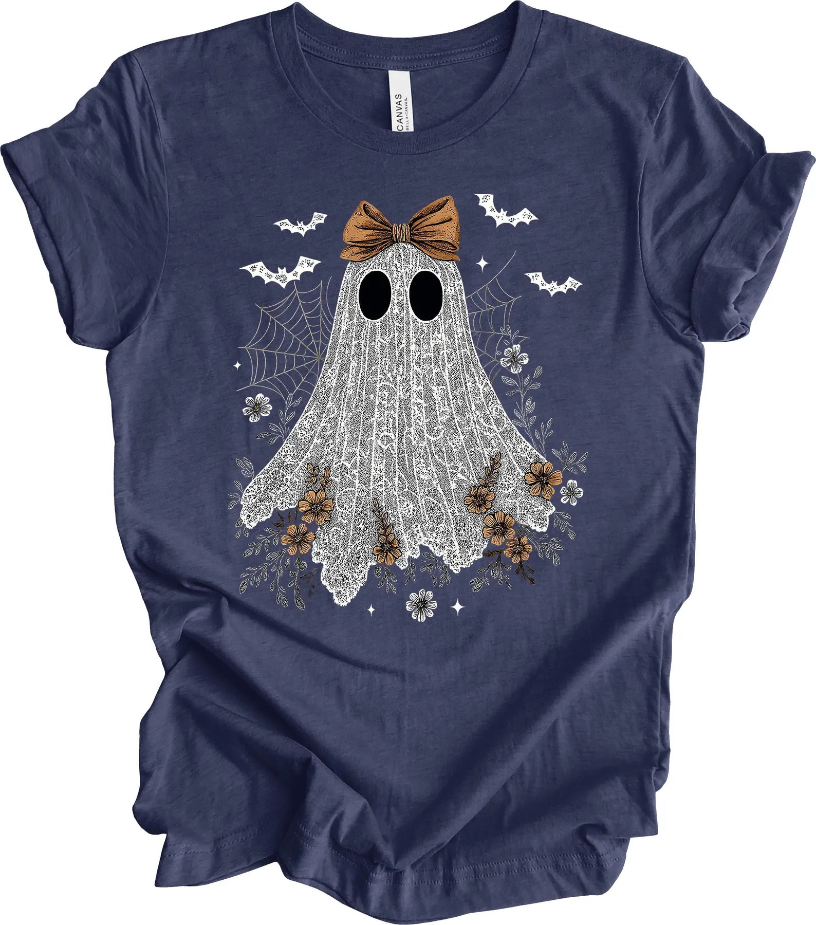 Halloween Shirt, Lace Ghost With Bow, Lace Coquette, Girly Ghost, Premium Soft Unisex Tee, Plus Sizes