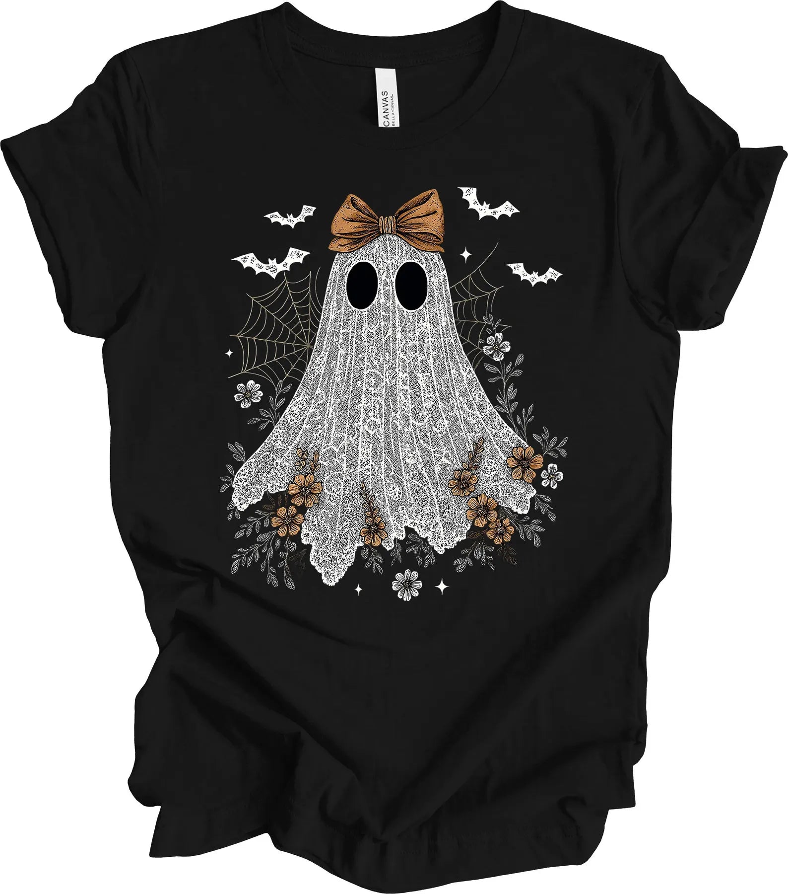 Halloween Shirt, Lace Ghost With Bow, Lace Coquette, Girly Ghost, Premium Soft Unisex Tee, Plus Sizes