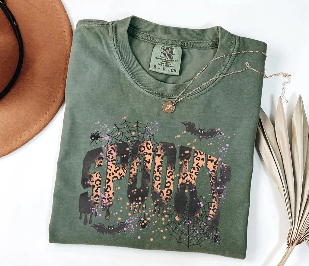 Comfort Colors® Leopard Spooky Shirt, Spooky Shirt, Halloween Shirt, Spooky Season Shirt, Women's Halloween Tee, Halloween Tshirt