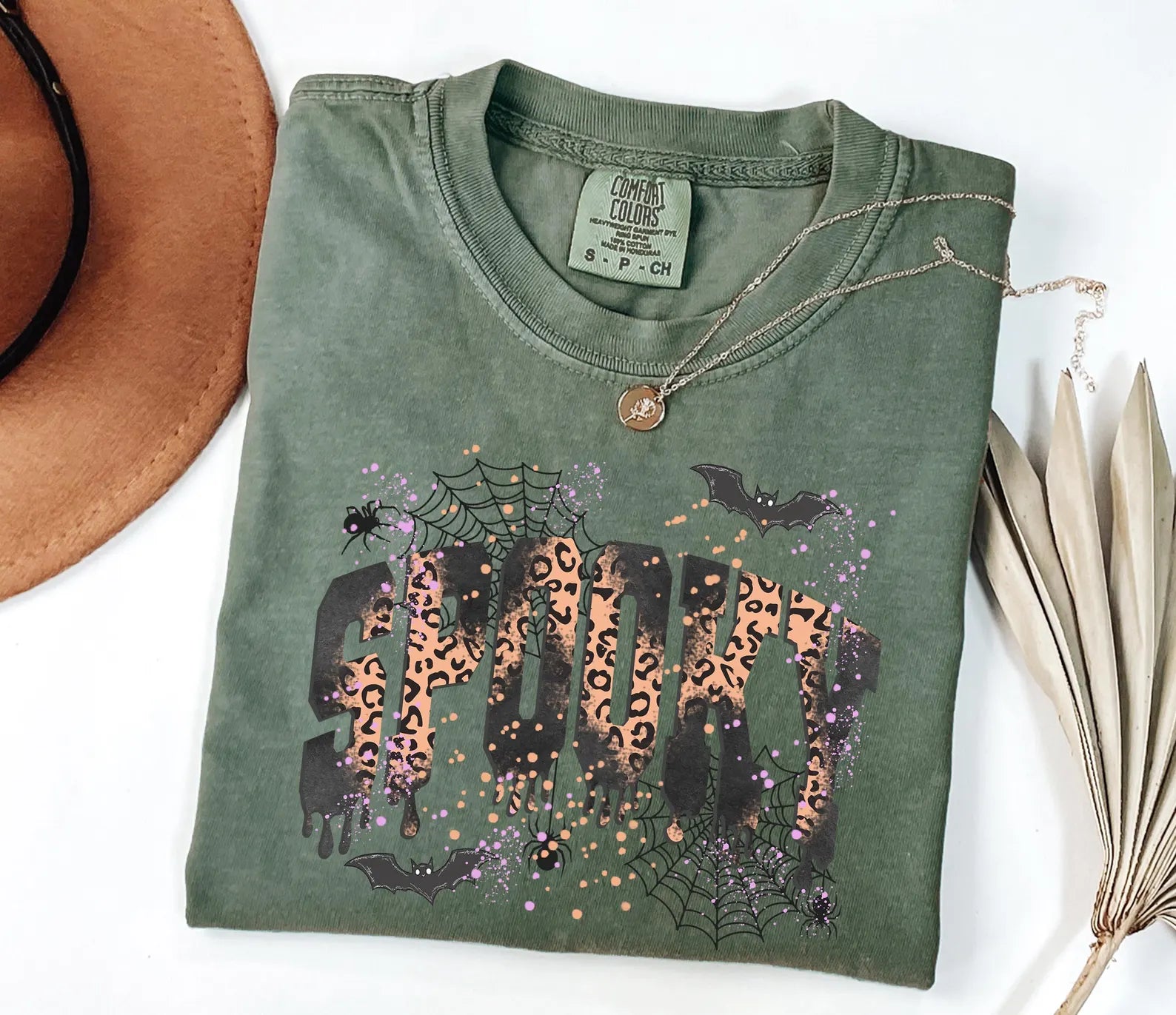 Comfort Colors® Leopard Spooky Shirt, Spooky Shirt, Halloween Shirt, Spooky Season Shirt, Women's Halloween Tee, Halloween Tshirt
