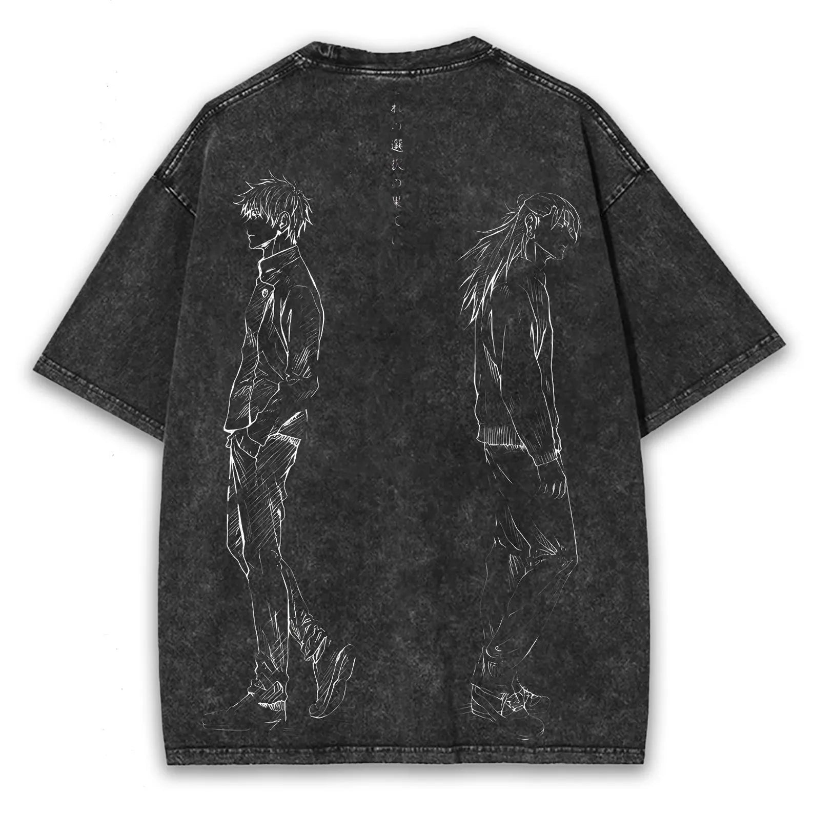 Gojo x Geto Washed Graphic Tee – Oversized Fit with Dual Curse Art & Back Bond Print | Limited Drop for JJK Brotherhood Fans Cotton Menswear