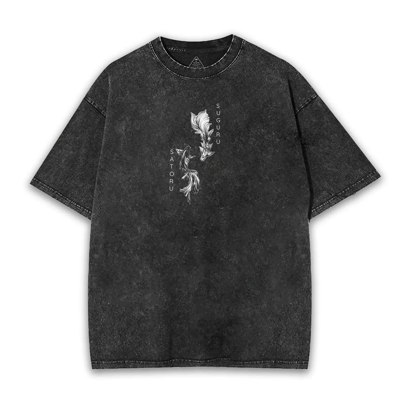Gojo x Geto Washed Graphic Tee – Oversized Fit with Dual Curse Art & Back Bond Print | Limited Drop for JJK Brotherhood Fans Cotton Menswear