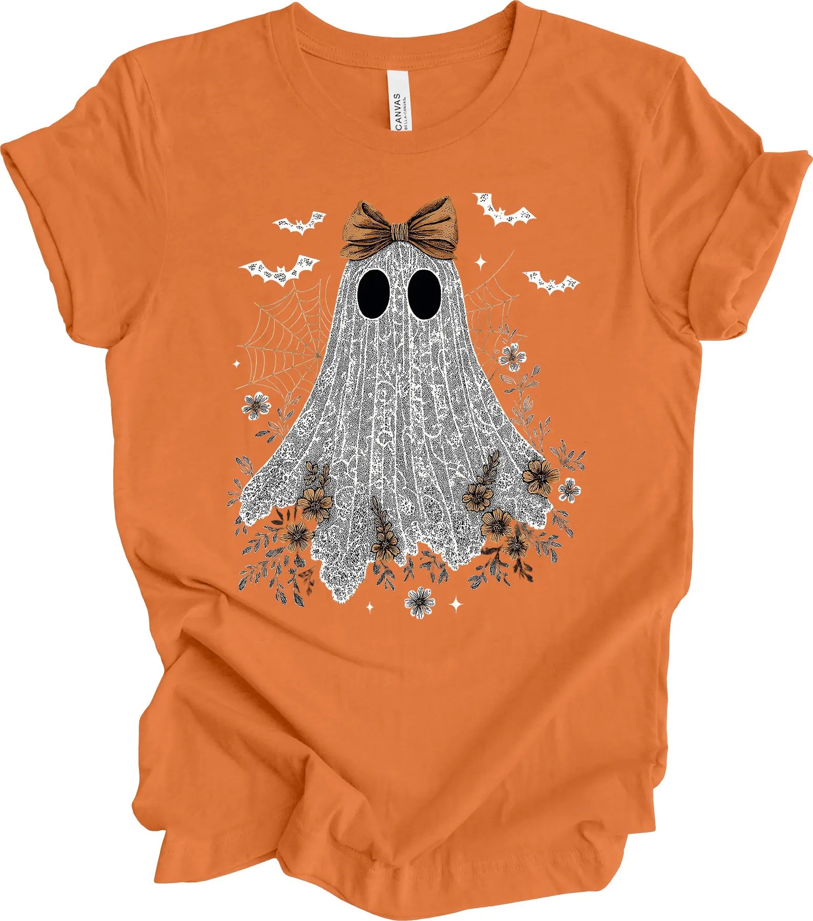 Halloween Shirt, Lace Ghost With Bow, Lace Coquette, Girly Ghost, Premium Soft Unisex Tee, Plus Sizes