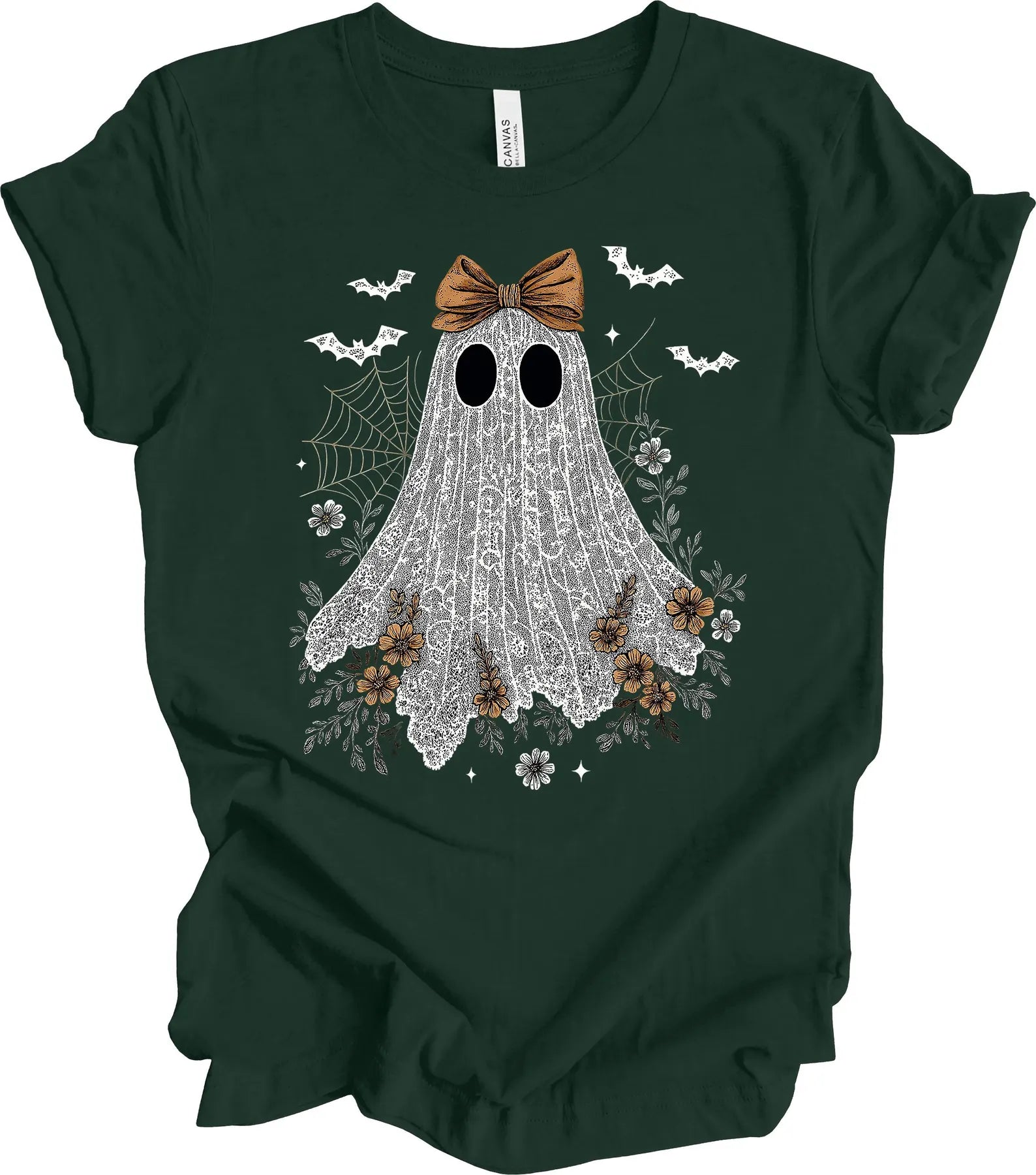 Halloween Shirt, Lace Ghost With Bow, Lace Coquette, Girly Ghost, Premium Soft Unisex Tee, Plus Sizes