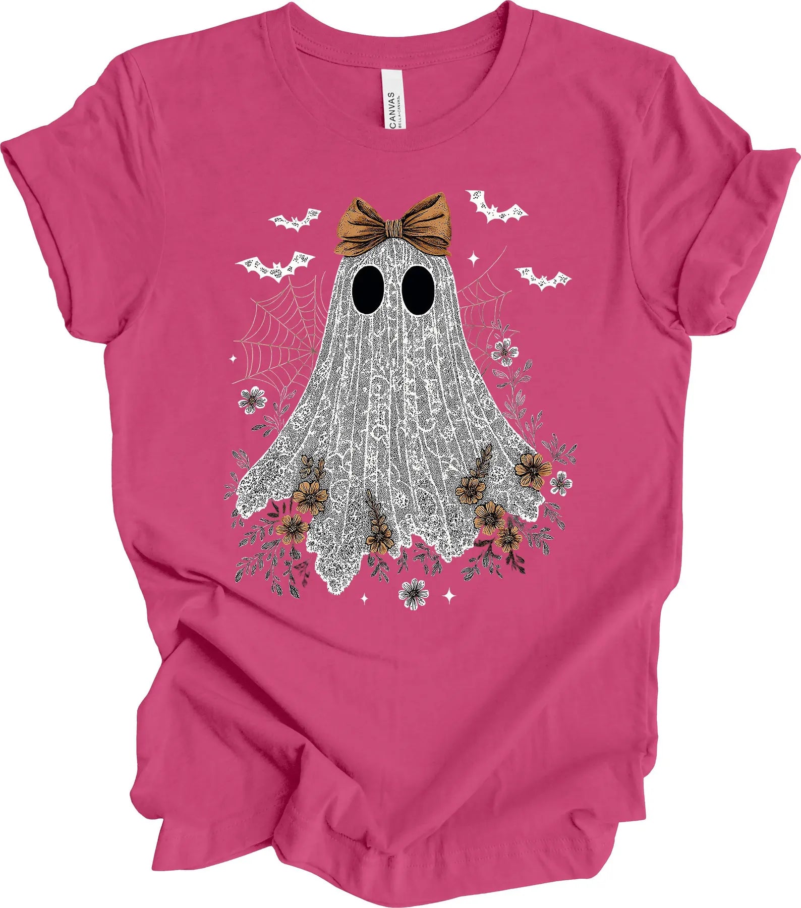 Halloween Shirt, Lace Ghost With Bow, Lace Coquette, Girly Ghost, Premium Soft Unisex Tee, Plus Sizes