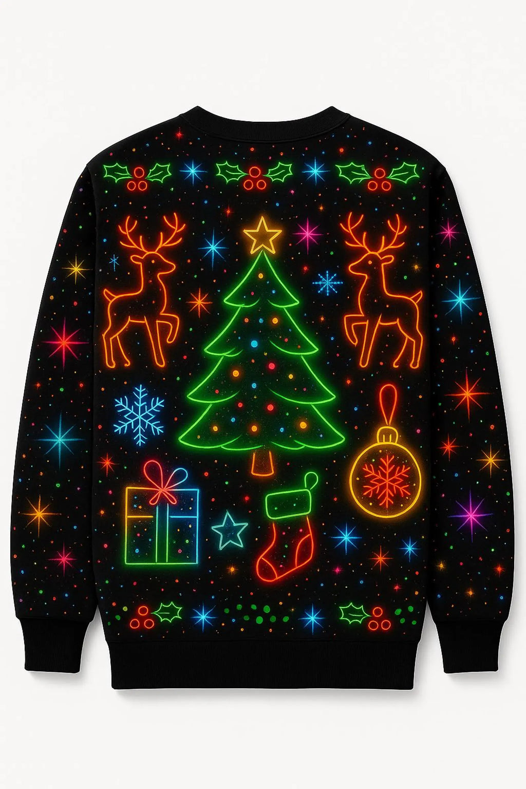 Ugly Christmas Sweater Neon Lights, Funny Snowman Xmas Sweatshirt, Colorful Holiday Party Outfit, Merry Christmas Gift Top